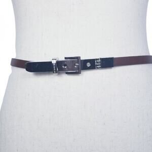 Michael Kors Collection Skinny Belt Sliver Hardware Brown Leather XS